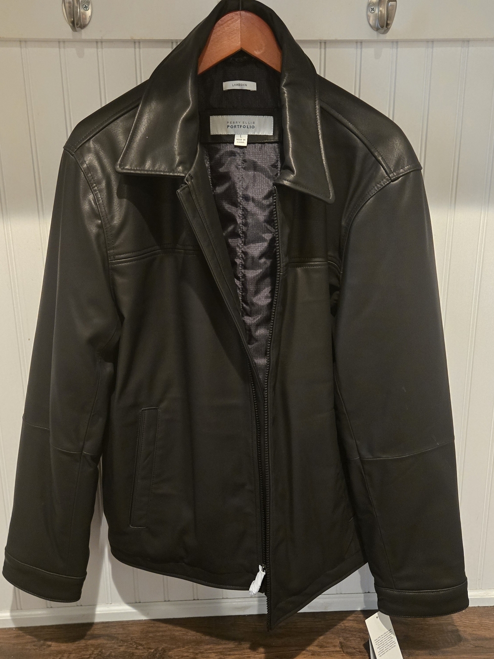 Perry Ellis Black Bomber-Style Leather Jacket